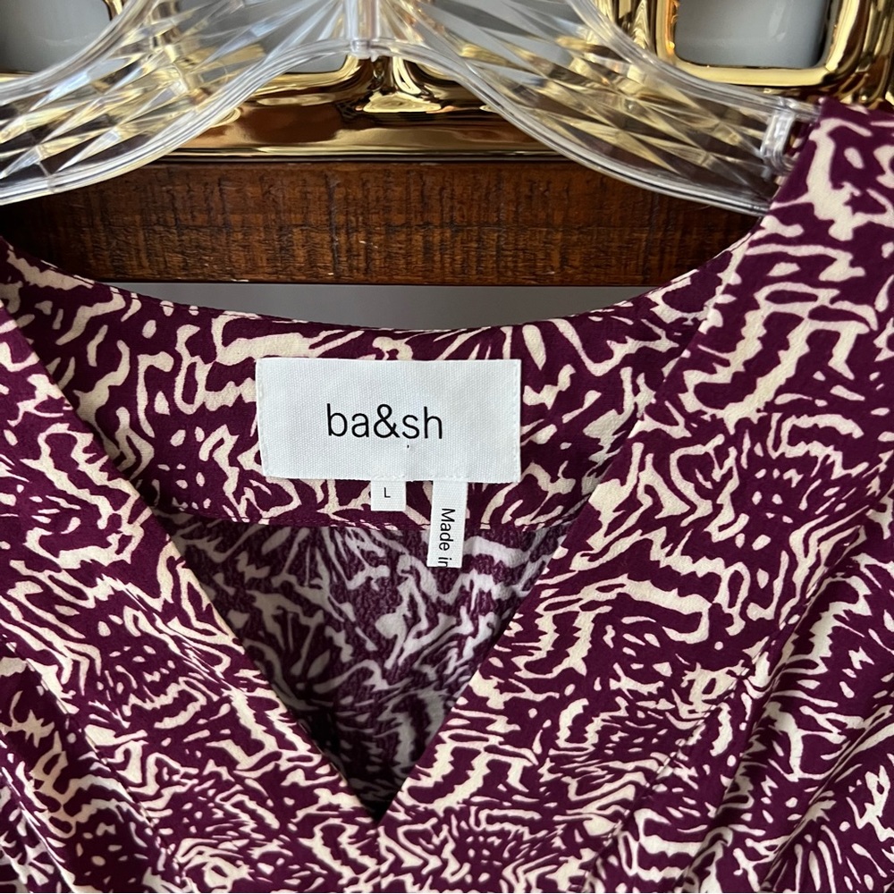 BA&SH Loa Midi dress in purple ivory print women’s size US 8 INT L - Picture 11 of 11